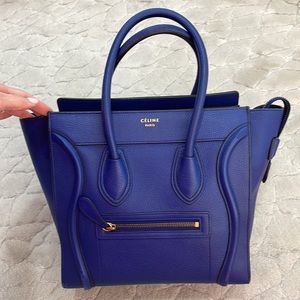 CÉLINE Micro Luggage Drummed Calfskin in Indigo
